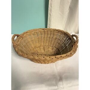VINTAGE Childs Size Oval Wicker Laundry Basket w/Handles 16"x 11" MADE in POLAND